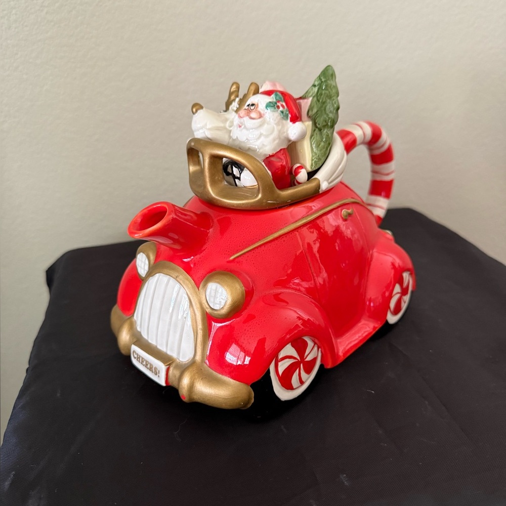 Fitz And Floyd Rare Santa Cheers Car Teapot 32 oz.